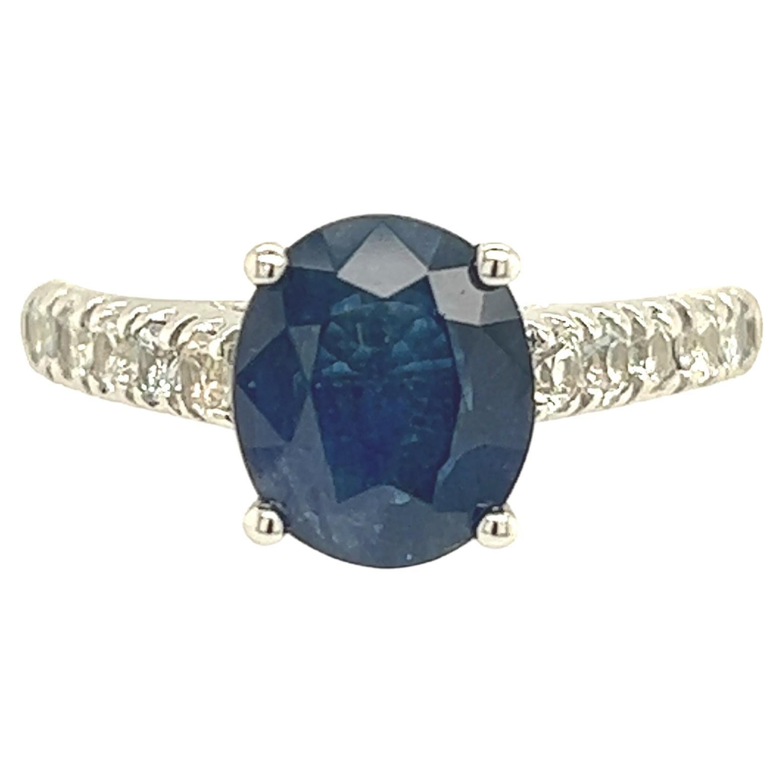Natural Sapphire Diamond Ring 14k W Gold 3 TCW Certified