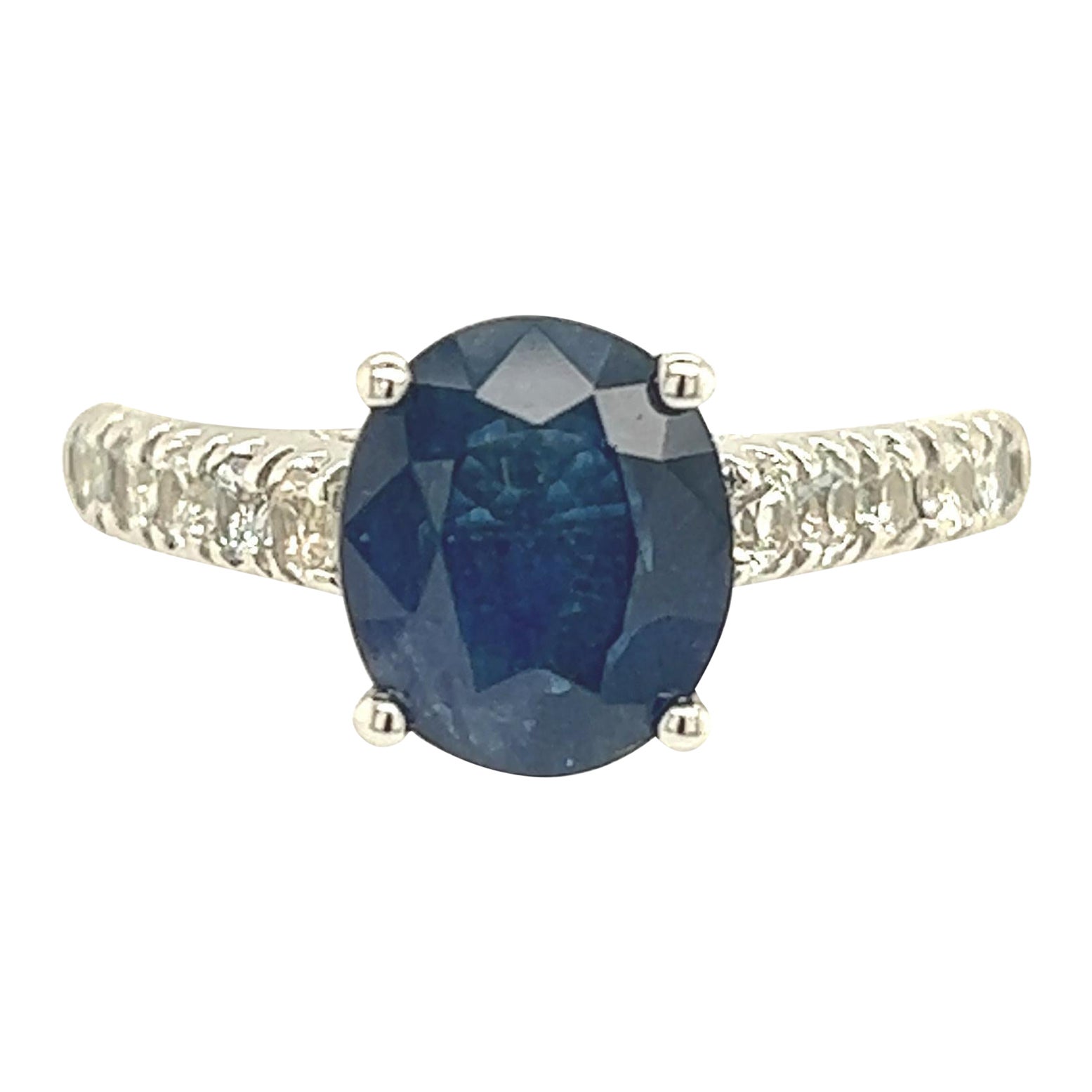 Natural Sapphire Diamond Ring 14k W Gold 3 TCW Certified For Sale