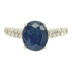 Natural Sapphire Diamond Ring 14k W Gold 3 TCW Certified