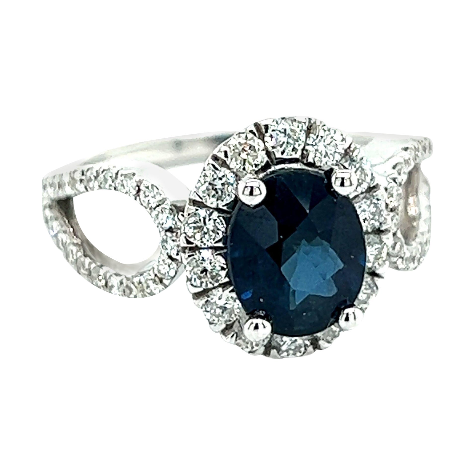 Natural Sapphire Diamond Ring Size 6.25 14k W Gold 2.93 TCW Certified For Sale