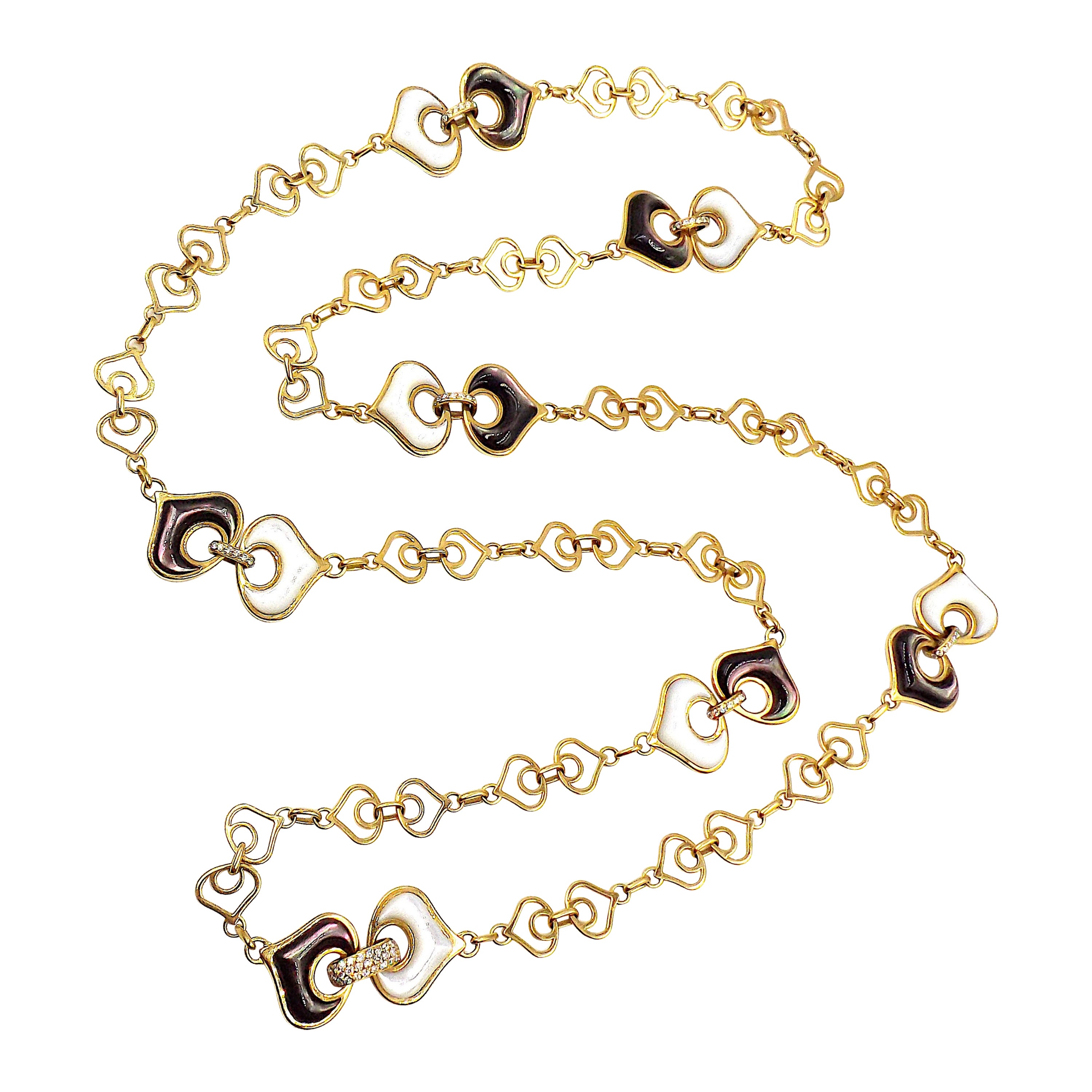 Marina B 18K Yellow Gold Mother of Pearl Diamond Chain Link Necklace For  Sale at 1stDibs