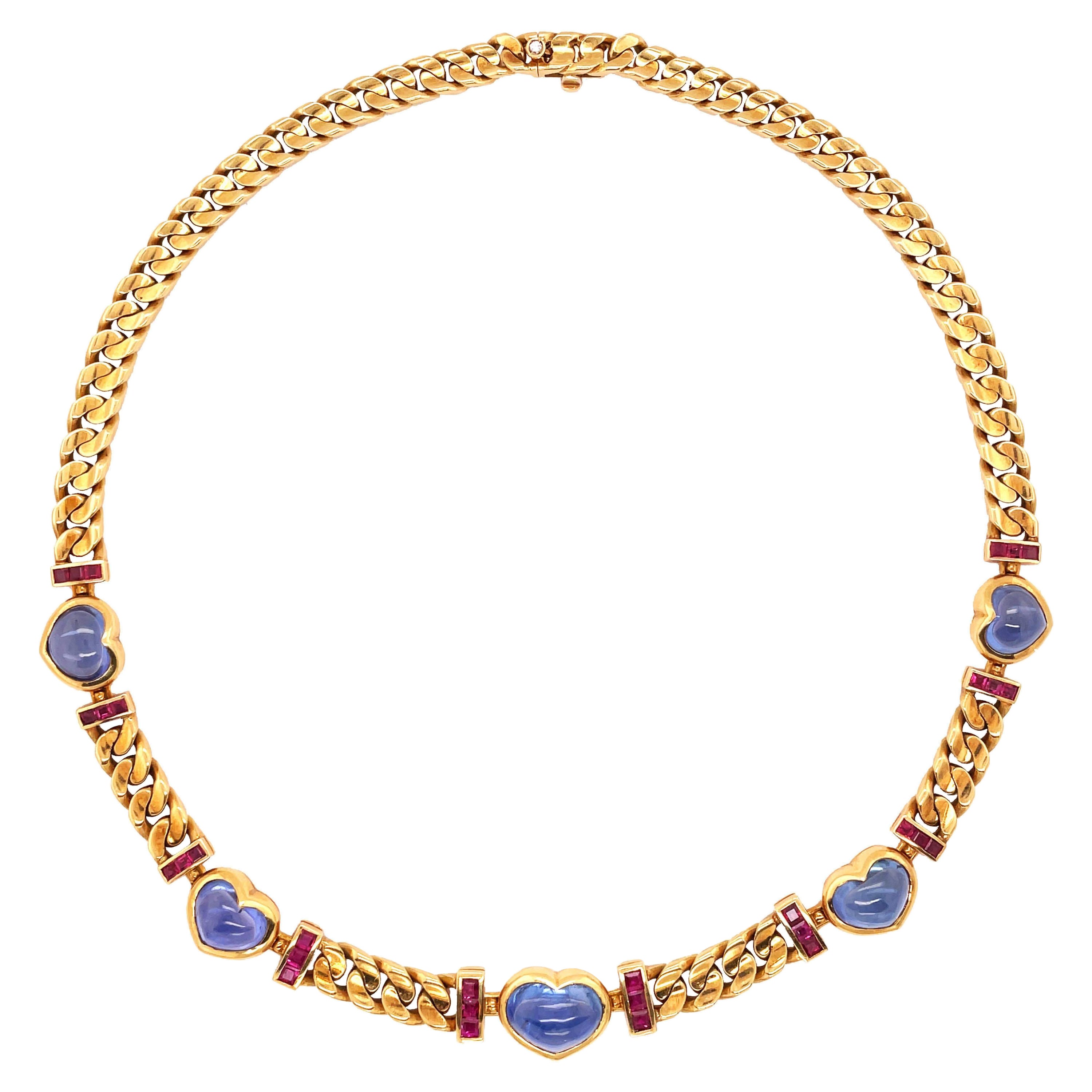 Bvlgari, 18K Gold Sapphire Ruby Necklace, GIA