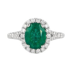 Alexander GIA Certified 2 Carat Emerald with Diamond Halo Ring 18k White Gold