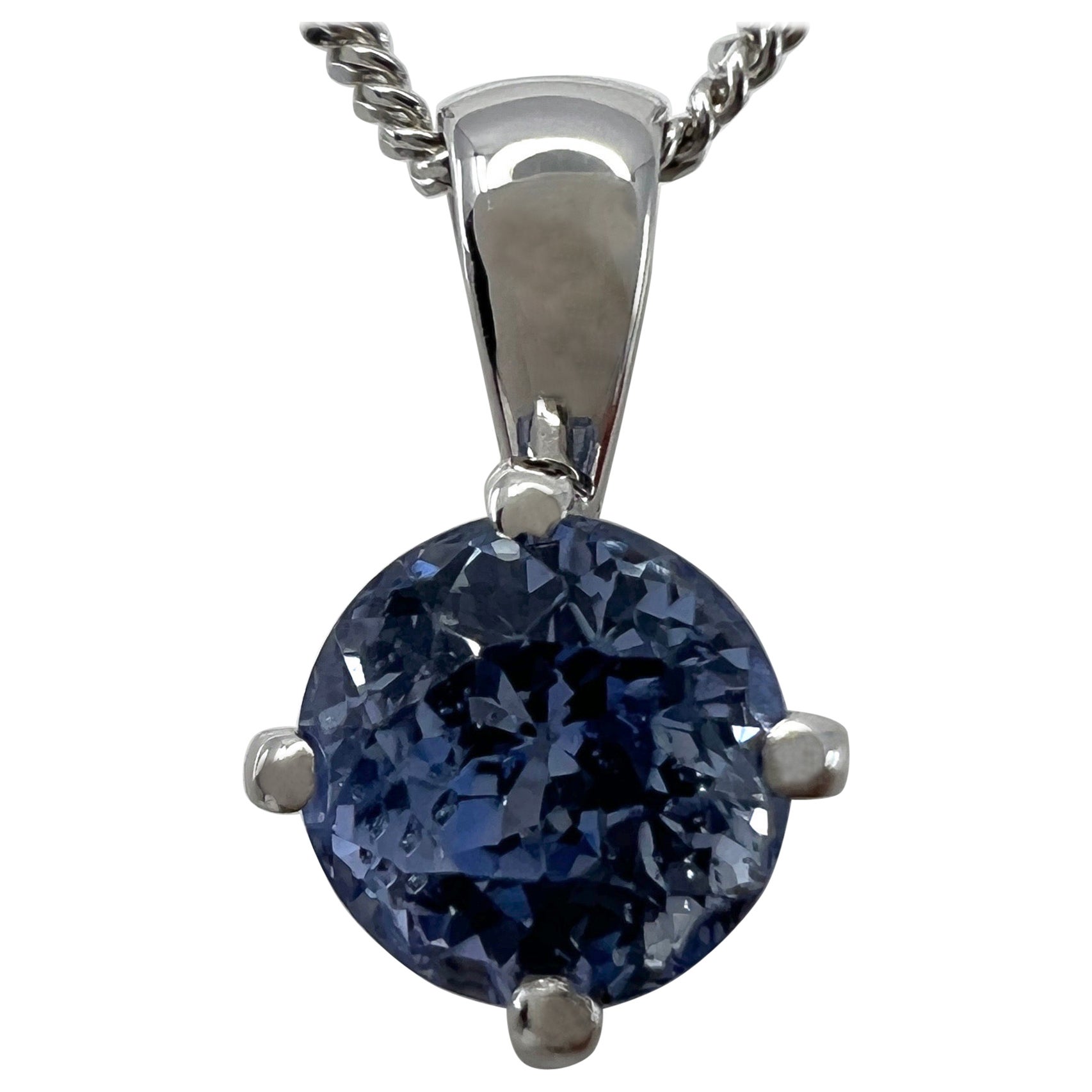 1.00ct Vivid Blue Spinel Round Cut 950 Platinum Solitaire Pendant Necklace For Sale