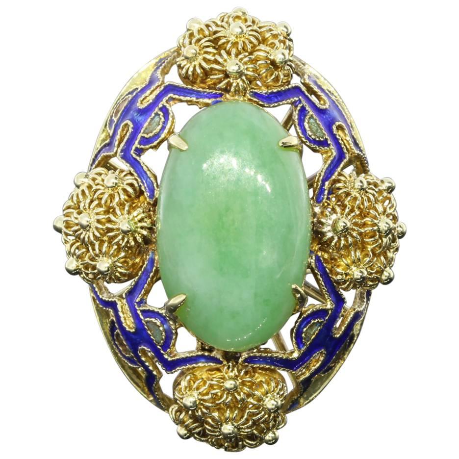 Schöner blauer Emaille Jade Gold Blume Ring