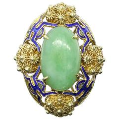 Schöner blauer Emaille Jade Gold Blume Ring