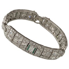J. F. Co. Art Deco Platinum Diamond and Calibre Emerald Link Bracelet