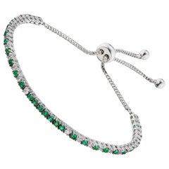 Gemistry 1.5 Cttw. Emerald and Diamond Bolo Bracelet in 18K White Gold