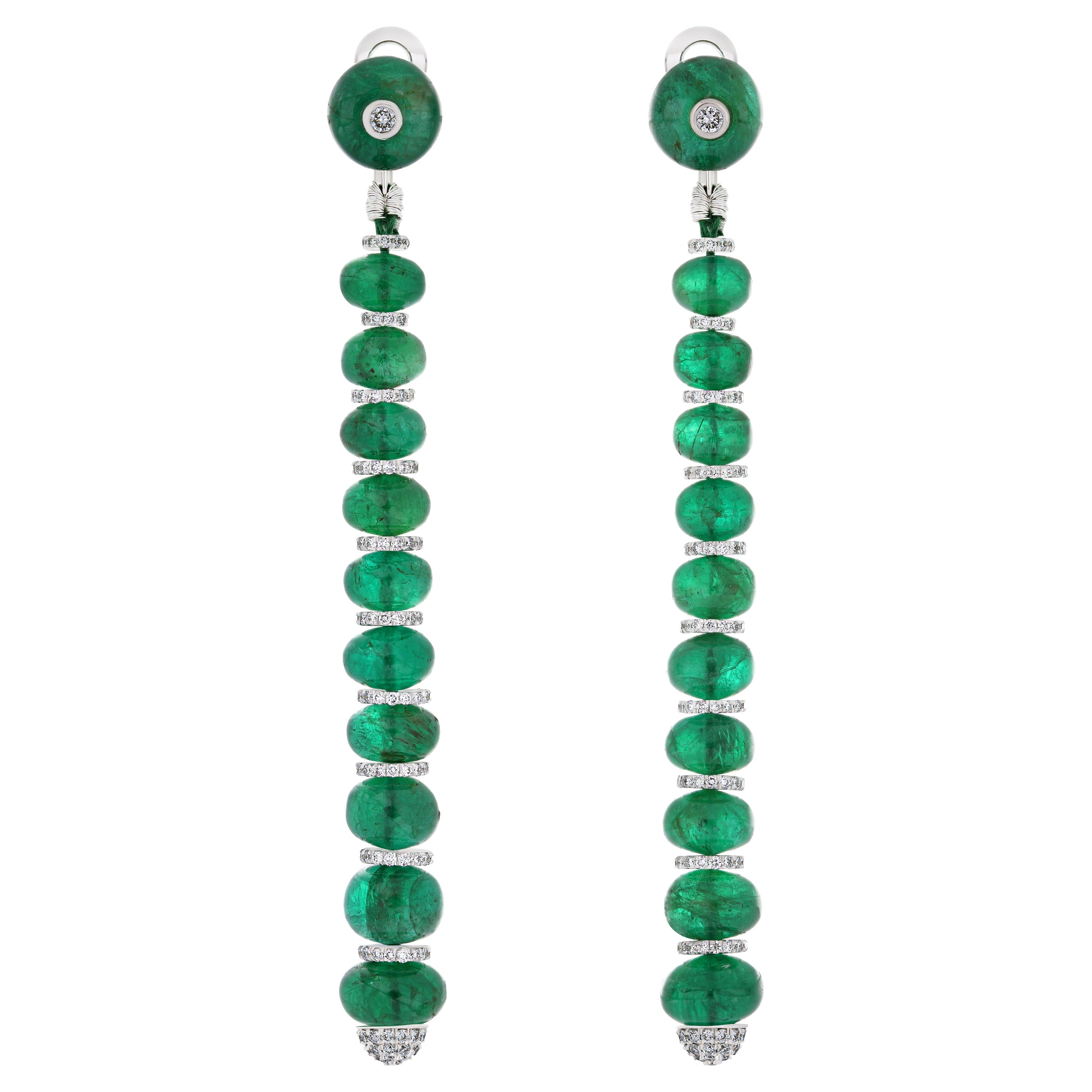 Emerald and Diamond in 18 Karat white Gold Christmas Gift Drop Beads Earring