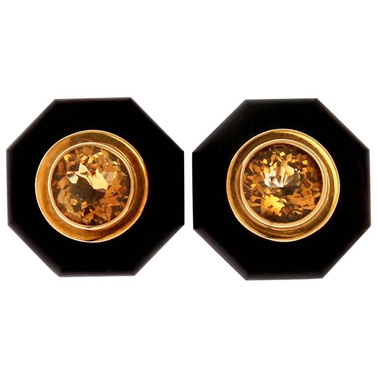 Paloma Picasso Citrine Gold and  Wood Earrings For Sale