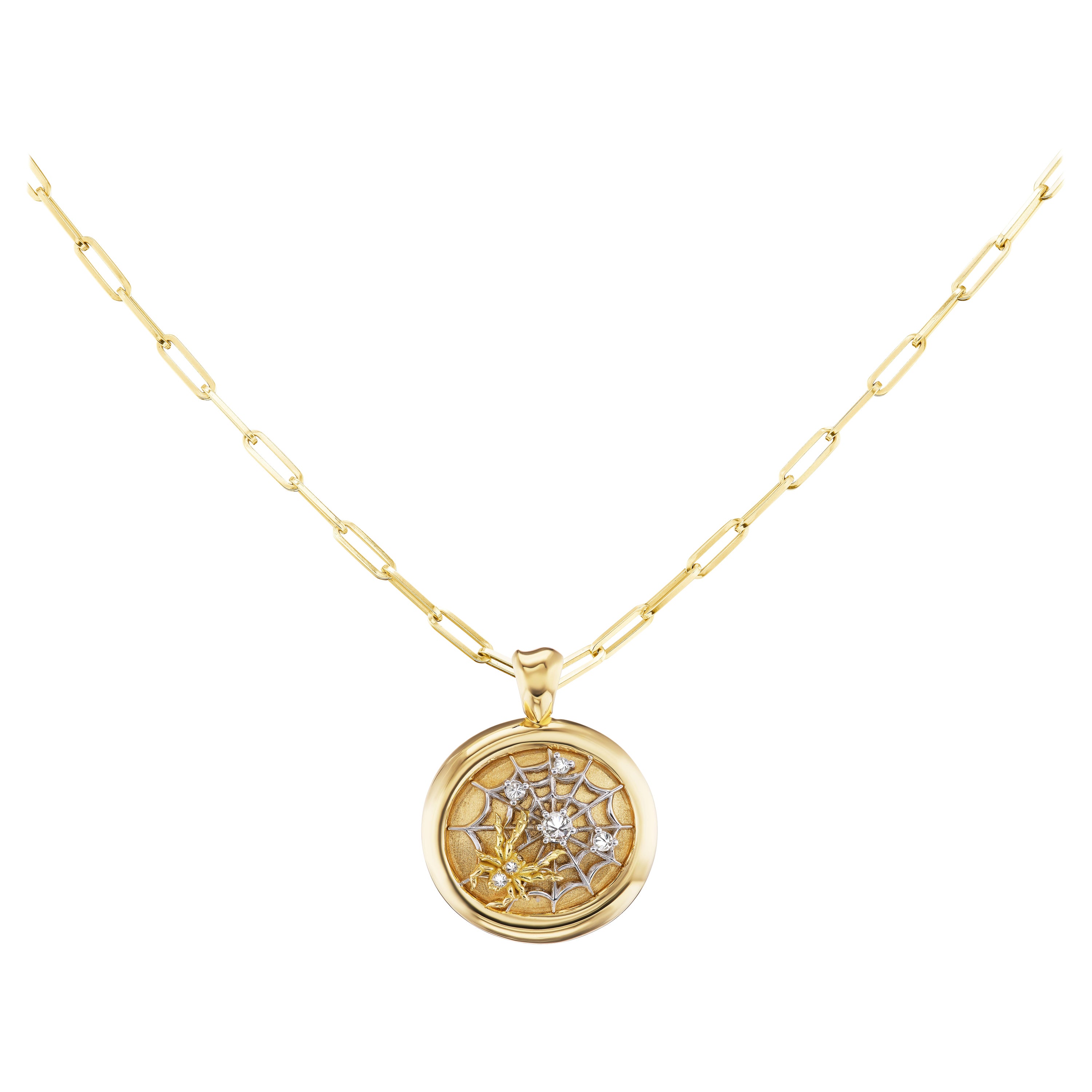 AnaKatarina Yellow Gold and Diamond 'Creativity' Signet Pendant Necklace For Sale