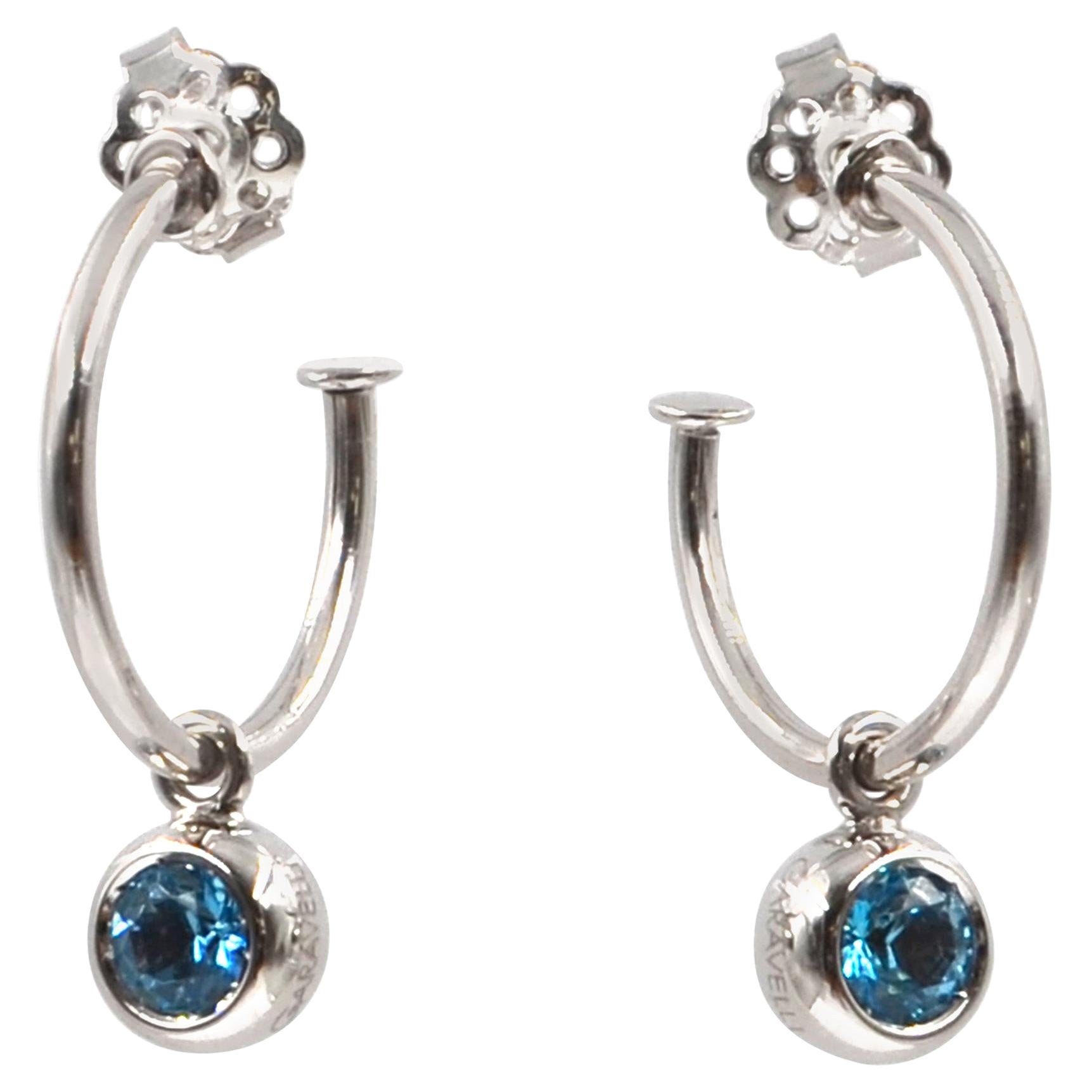 18 kt White Gold Garavelli   Hoop Earrings with Dangling Blue Topaz  For Sale