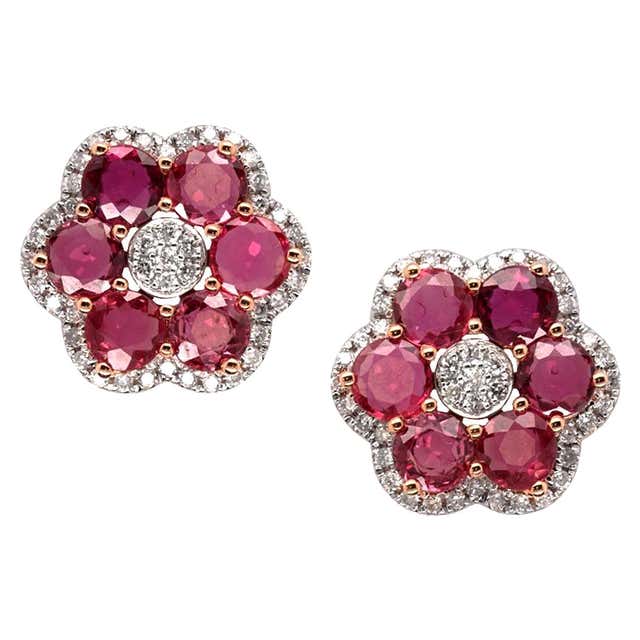 Diamond and Rose Gold Flower Stud Earrings For Sale at 1stDibs | rose ...
