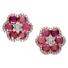 Fei Liu Ruby Diamond 18 Karat Rose Gold Flower Stud Earrings
