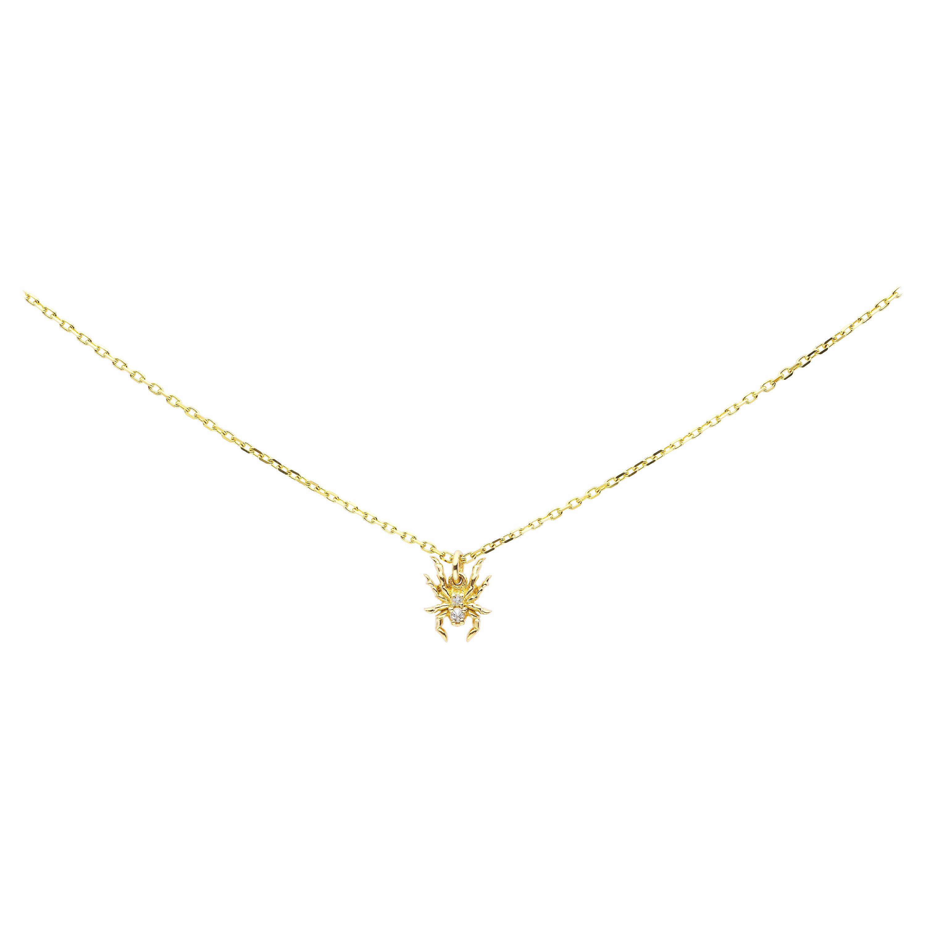 AnaKatarina Yellow Gold and Diamond 'Creativity' Spider Charm Necklace For Sale