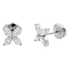 Rachel Koen - Clous d'oreilles en platine avec diamants de 1,22 carats et taille marquise