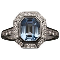 Hancocks 2.35ct Emerald-Cut Aquamarine and Old Cut Diamond Ring in Platinum