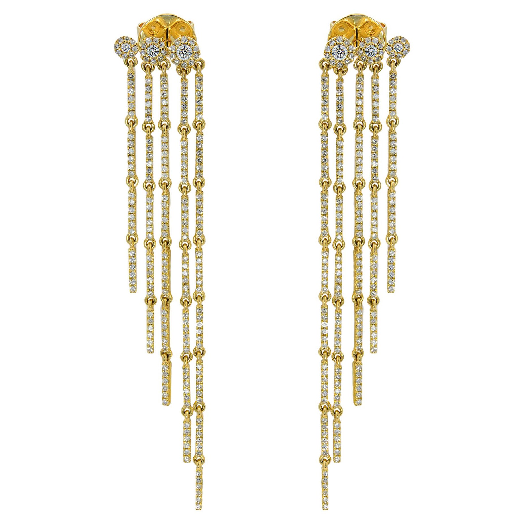 Rachel Koen 1.18Cttw Diamond Fringe Drop Earrings 14K Yellow Gold For Sale