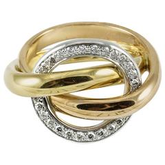 Cartier Diamond Three Color Gold Crush Ring 