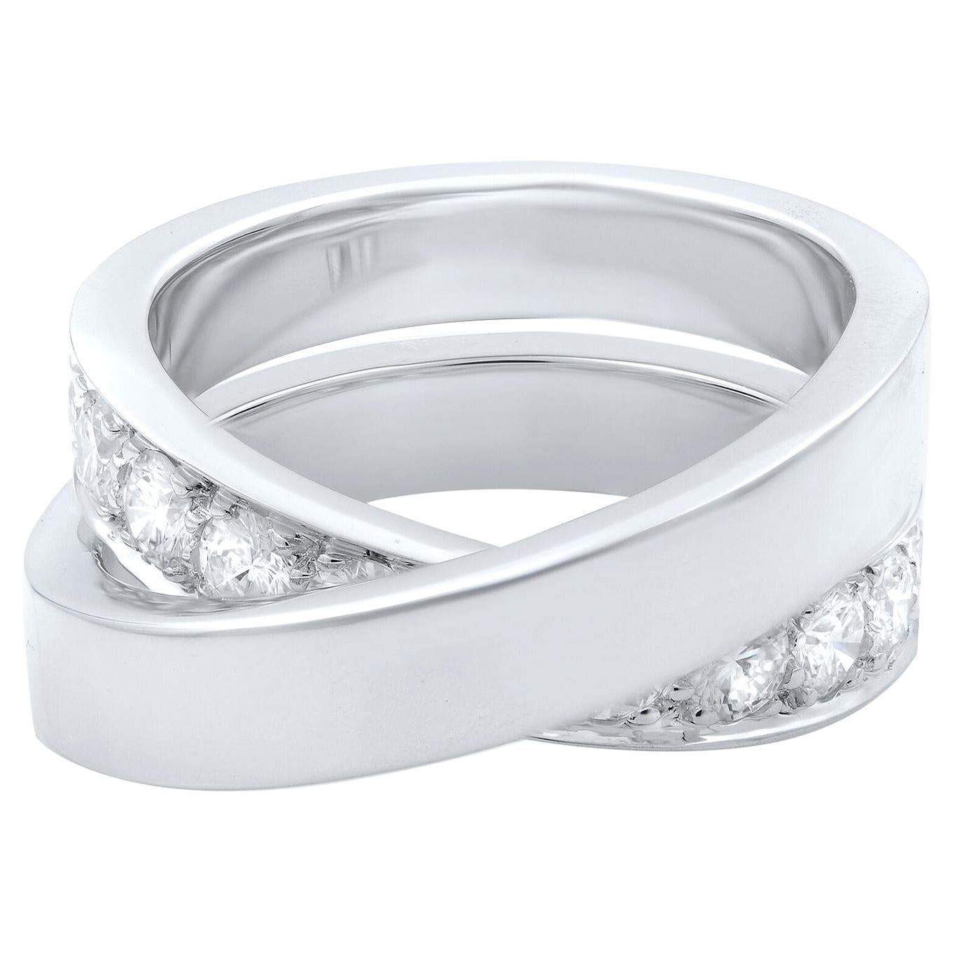 Cartier 18 Karat White Gold Diamond Criss-Cross Ring