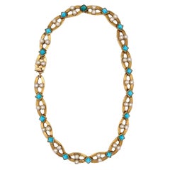 Cartier Paris 1950 George L'Enfant Bracelet 18Kt Gold With Turquoises & Pearls
