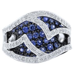 Rachel Koen Diamond and Light Blue Sapphire Ring 14K White Gold 1.43cttw