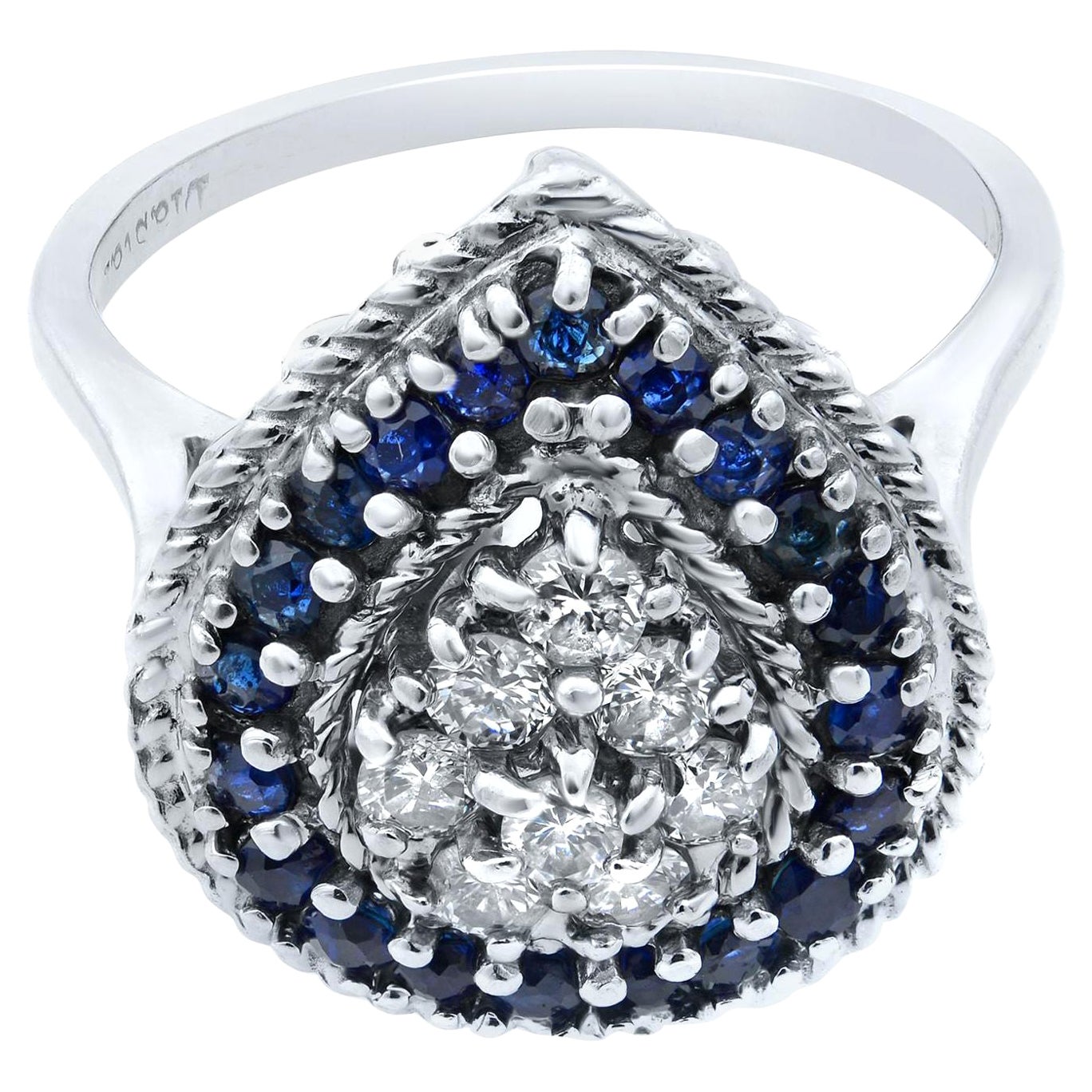 Rachel Koen Pear Shaped Diamonds & Blue Sapphires Ring 14K White Gold