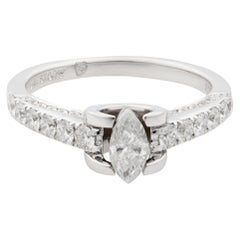 Marquise Cut Diamond Accented Ladies Engagement Ring 14K White Gold 1.05 Cttw 