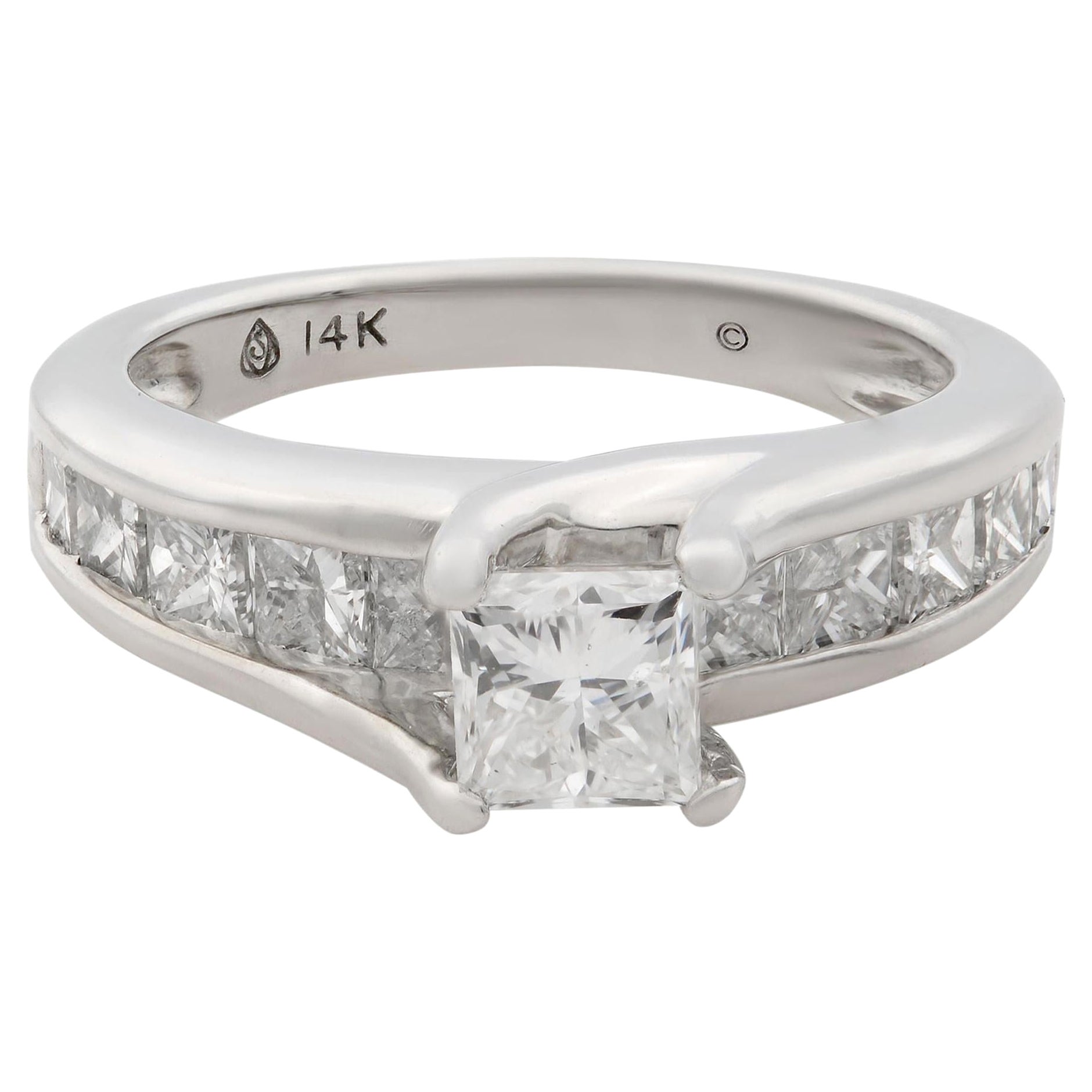 Rachel Koen Princess Cut Diamond Engagement Ring 14K White Gold 1.75cts For Sale