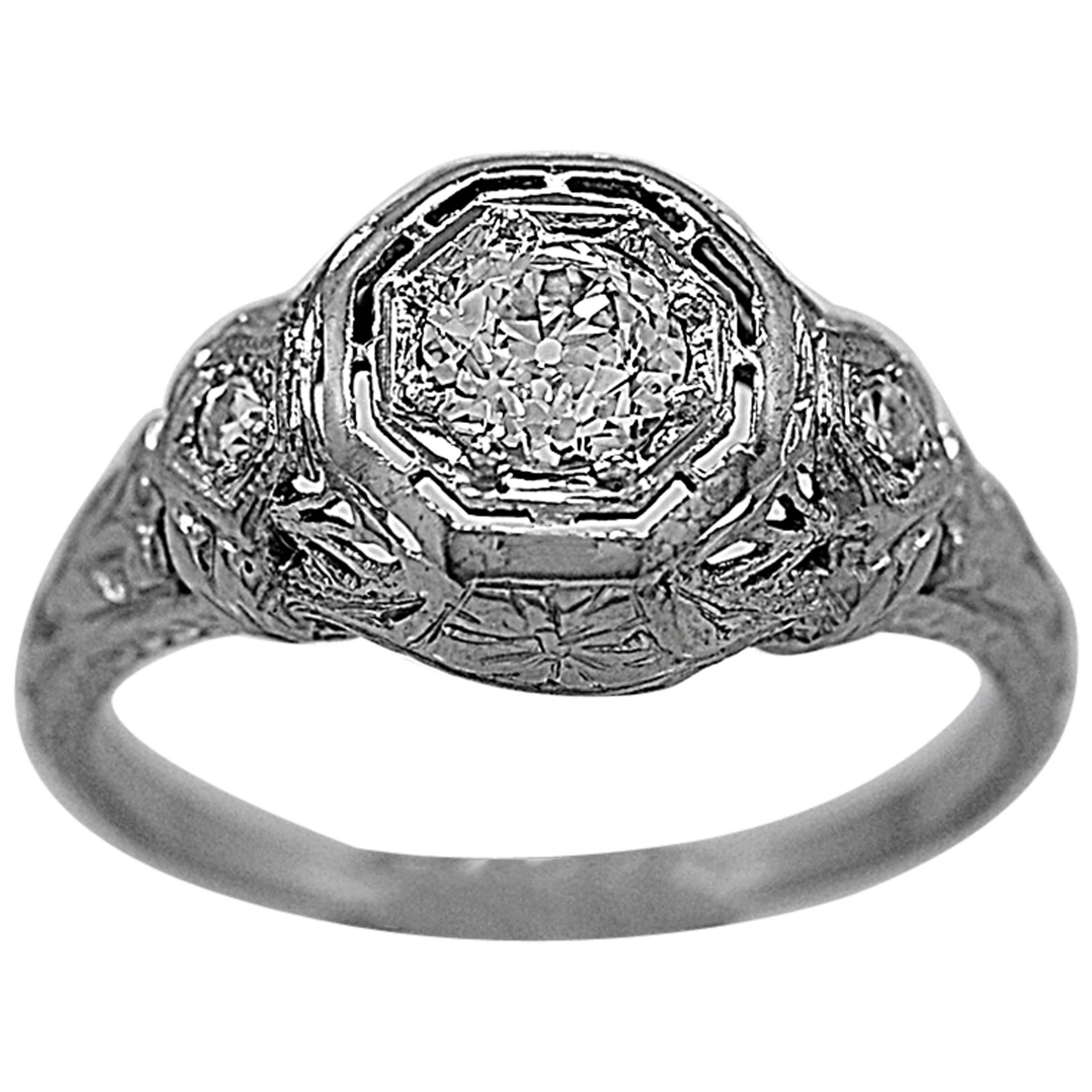 Art Deco .50 Carat Diamond Gold Engagement Ring  For Sale