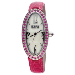 Pink Sapphire Pave Dial Luxury Swiss Quartz Exotic Leather Band Watch