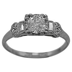 Art Deco .75 Carat Diamond Platinum Engagement Ring 