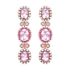 Boucles d'oreilles en morganite rose avec tourmaline, perles et diamants 18 carats