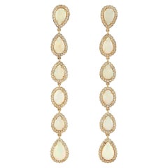 Drop Shaped Ethiopian Opal Long Earrings With Pave Diamonds In 18k Yellow Gold