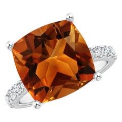 Angara GIA Certified Natural Citrine Ring in White Gold with U Pave-Set Diamonds