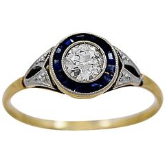 Antique .35 Carat Diamond Sapphire Gold Platinum Engagement Ring