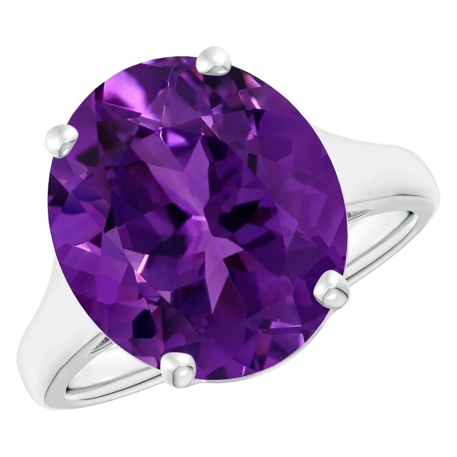 For Sale:  Angara GIA Certified Natural Flat Amethyst Solitaire Ring in White Gold