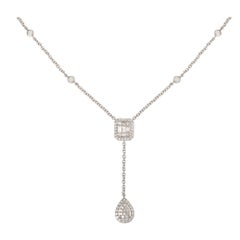 0.60 Carats Pavement Diamonds Rectangle and Pear 18 Carats White Gold Necklace