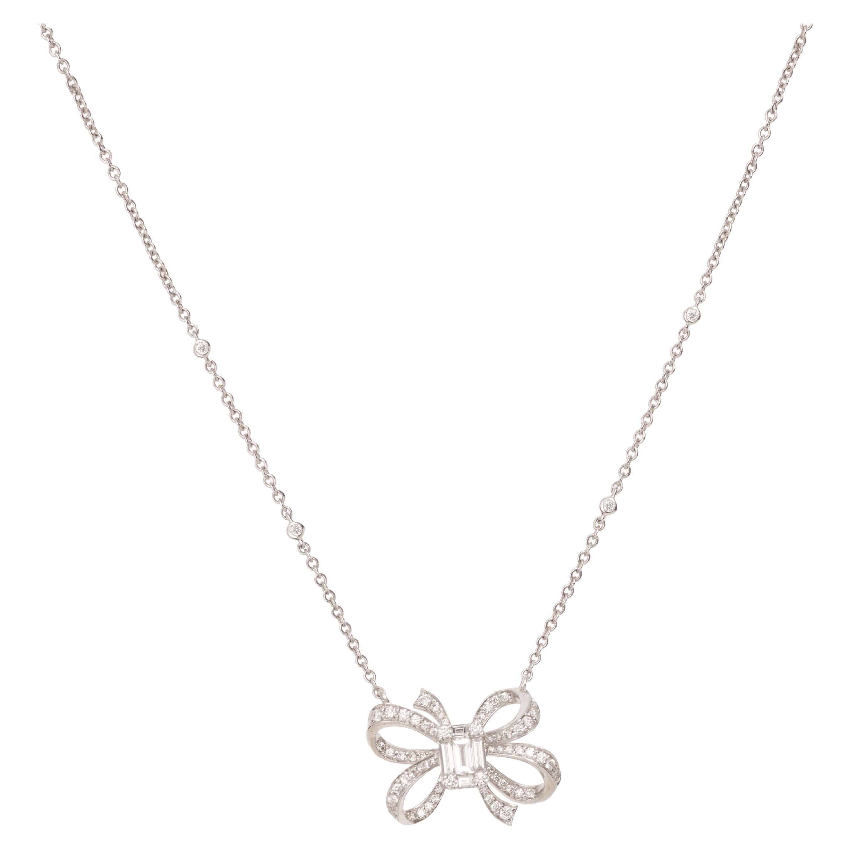 Diamond and Turquoise Necklace with Ribbon Bow Design Set in 18 Karat