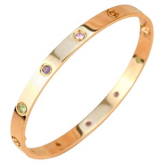Cartier Love Bracelet Multi Gem Rainbow Rose Gold Size 16