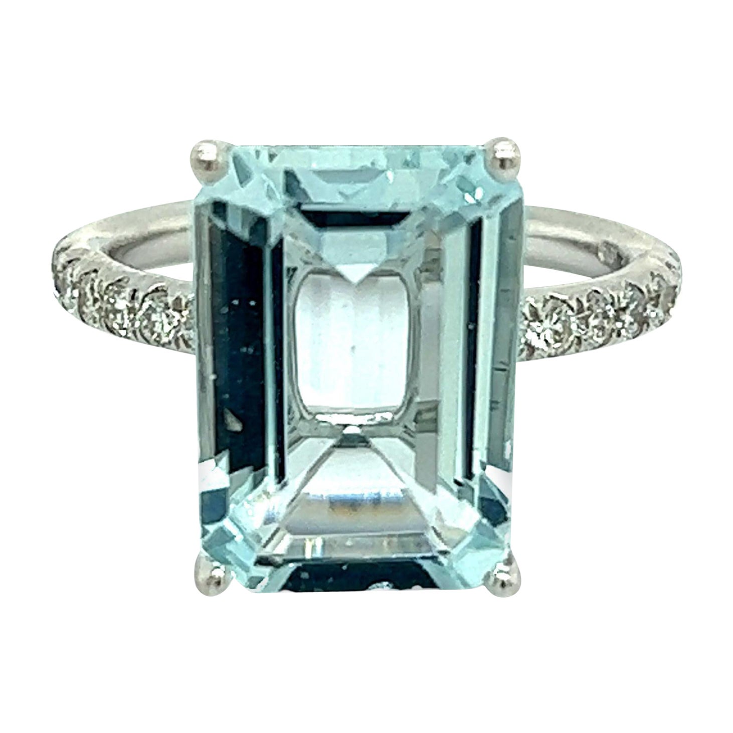 Natural Aquamarine Diamond Ring 14k W Gold 5.78 TCW Certified For Sale