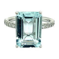 Anillo Diamante Aguamarina Natural Oro 14k W 5,78 TCW Certificado