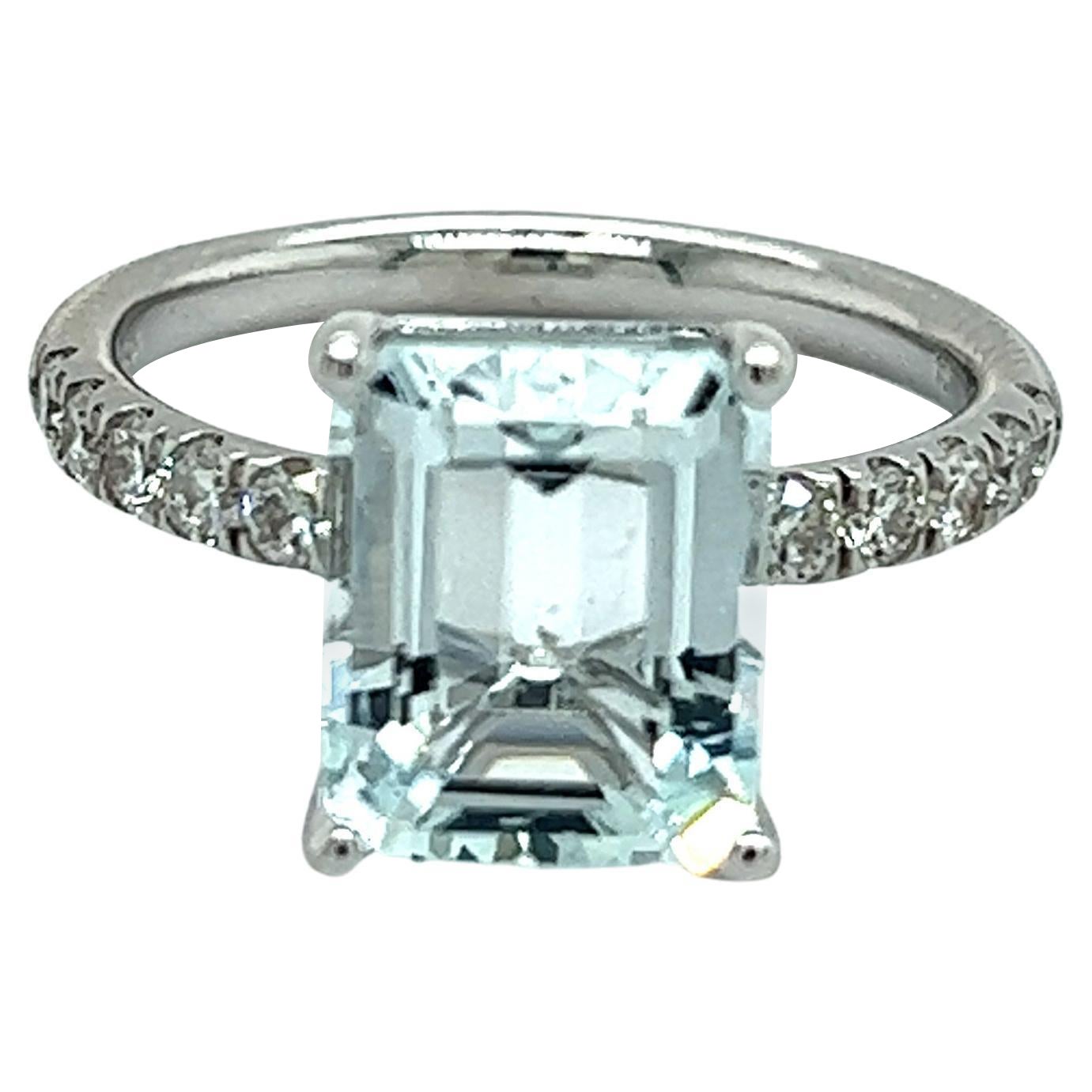 Natural Aquamarine Diamond Ring 14k W Gold 3.29 TCW Certified