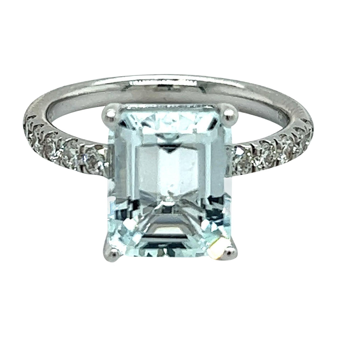 Natural Aquamarine Diamond Ring 14k W Gold 3.29 TCW Certified For Sale