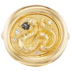 AnaKatarina Yellow Gold and Diamond 'Wisdom' Signet Ring