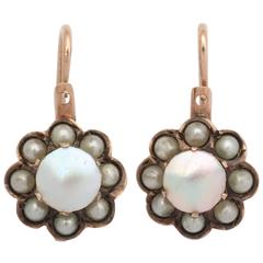 Mother of Pearl and Seed Pearl Cluster Earrings 
