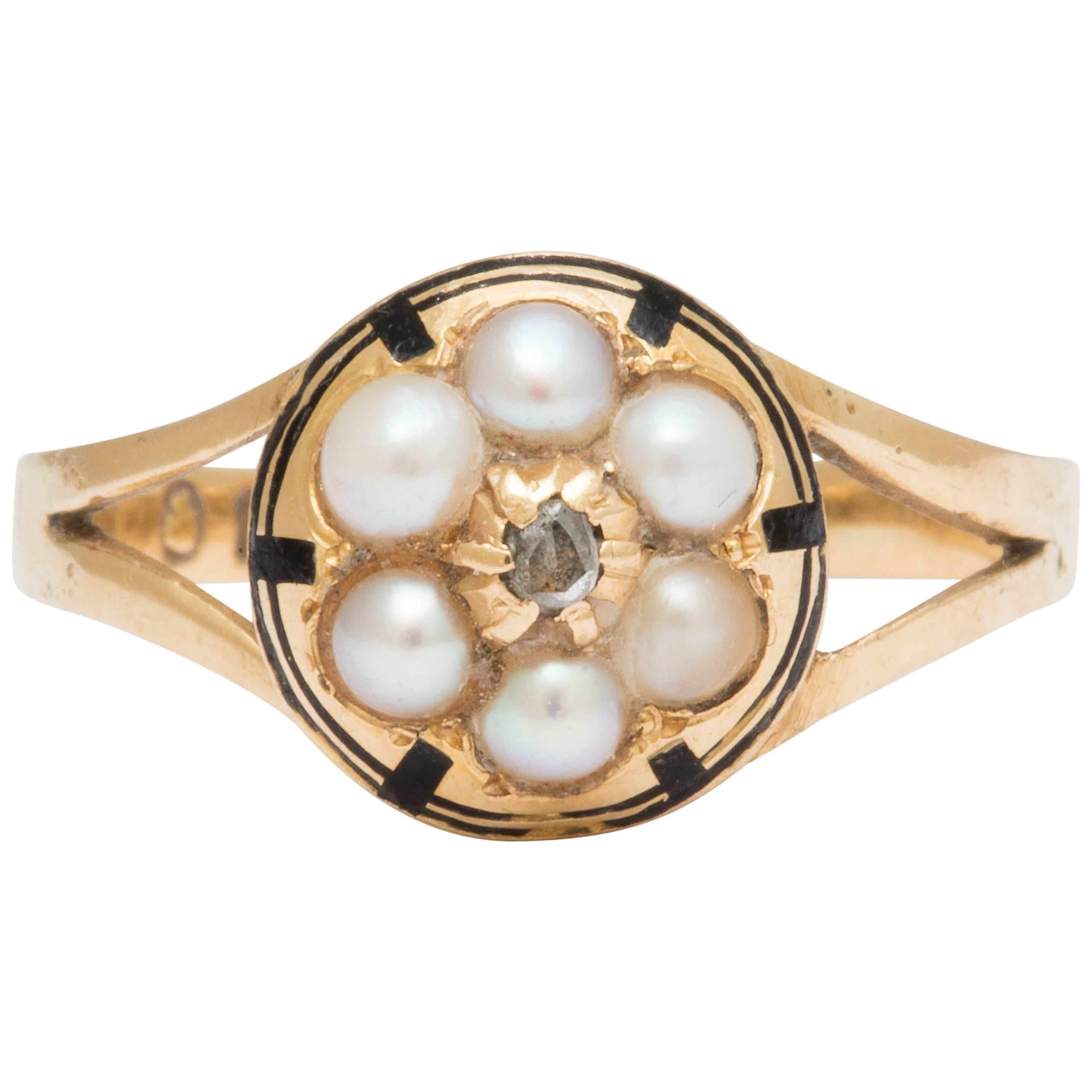 Victorian Pearl Diamond Gold Cluster Ring For Sale