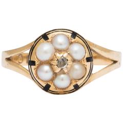 Victorian Pearl Diamond Gold Cluster Ring