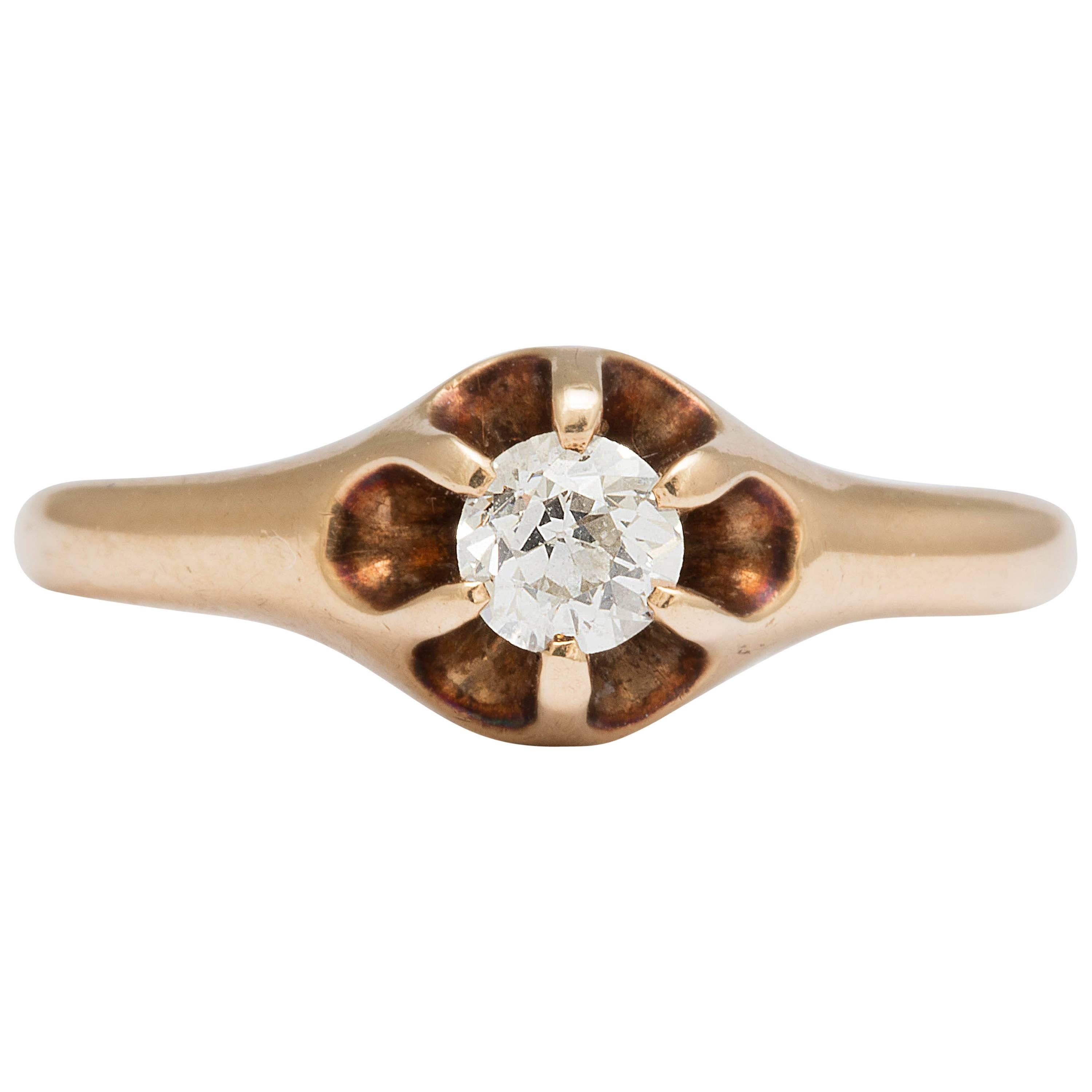 Belcher Set Diamond Gold Ring, 1900 For Sale