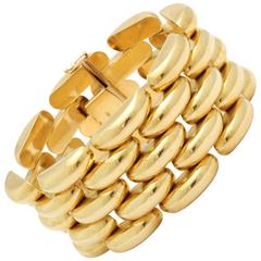 1960s Gold and Bold Flexible 5 Row High Polish Stylish Link Bracelet